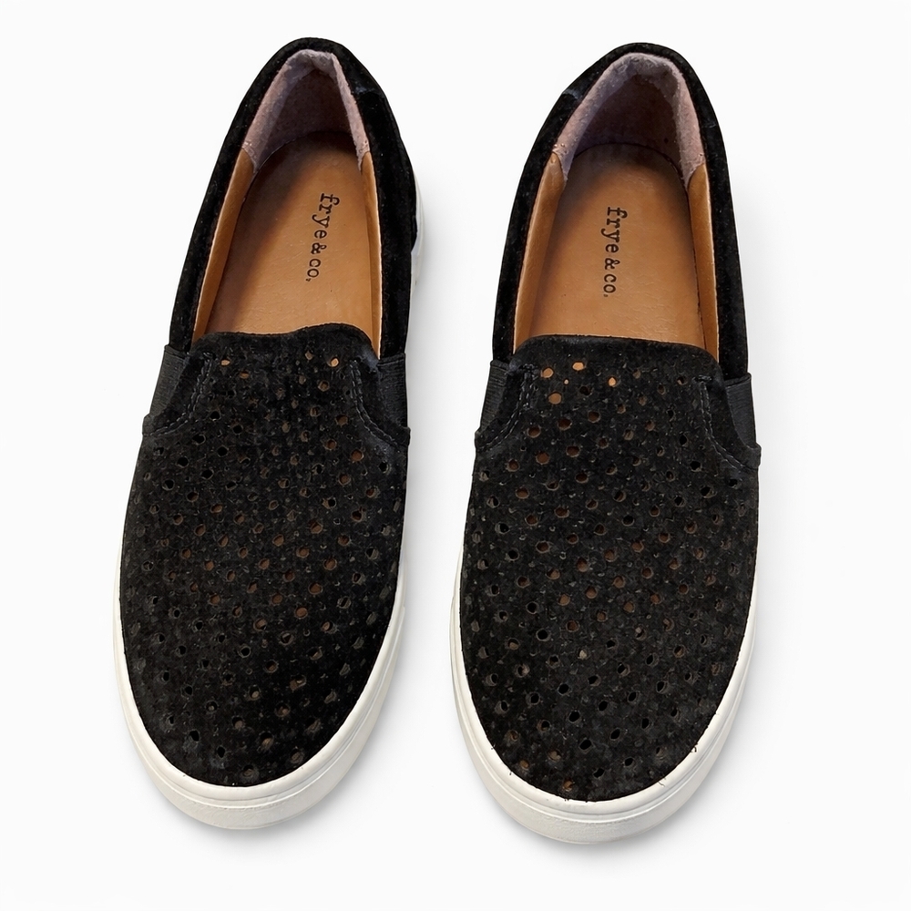 Frye & Co ($130) Perforated Suede Slip-On Sneakers Black Casual Comfort Shoes